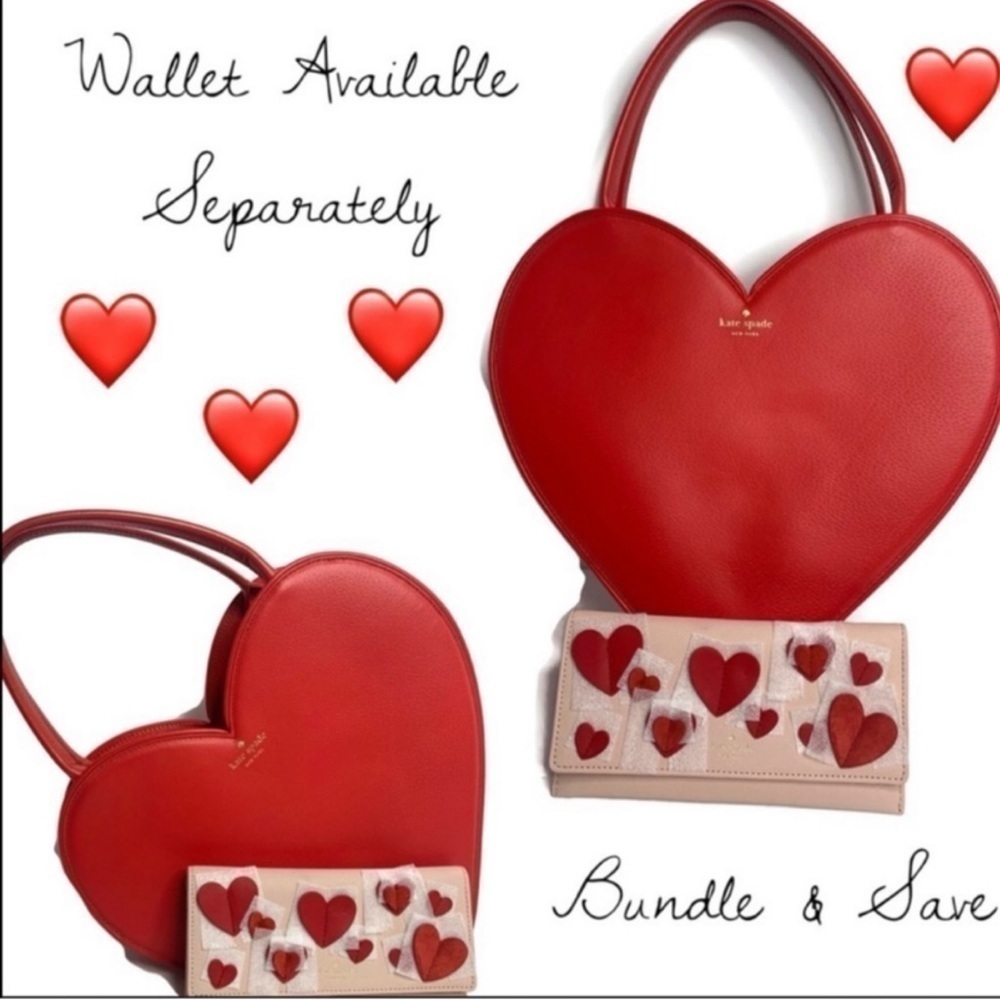 Kate Spade Dolly Red Heart Large Rose Colored Glasses Leather Novelty Rare Bag - Picture 11 of 11